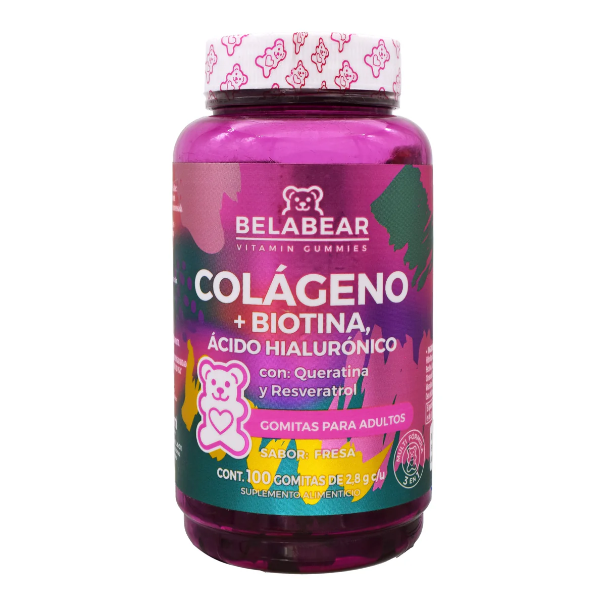GOMITAS DE COLAGENO BIOTINA ACIDO HIALURONICO QUERATINA RESVERATROL FRESA Natural