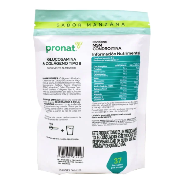 GLUCOSAMINA Y COLAGENO TIPO II SAB MANZANA 300 G PRONAT 2 GLUCOSAMINA Y COLAGENO TIPO II SAB MANZANA 300 G PRONAT