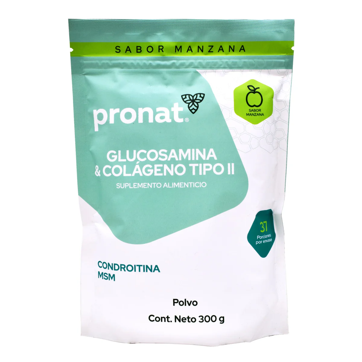 GLUCOSAMINA Y COLAGENO TIPO II SAB MANZANA 300 G PRONAT