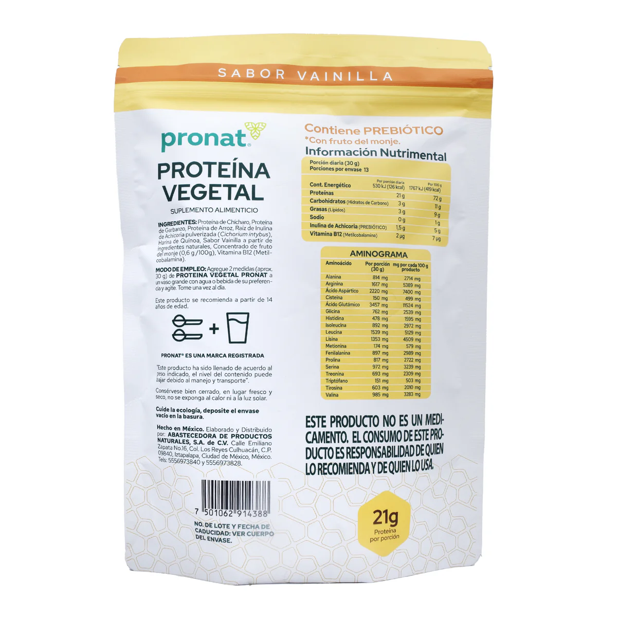 PROTEINA VEGETAL VAINILLA 400 G PRONAT