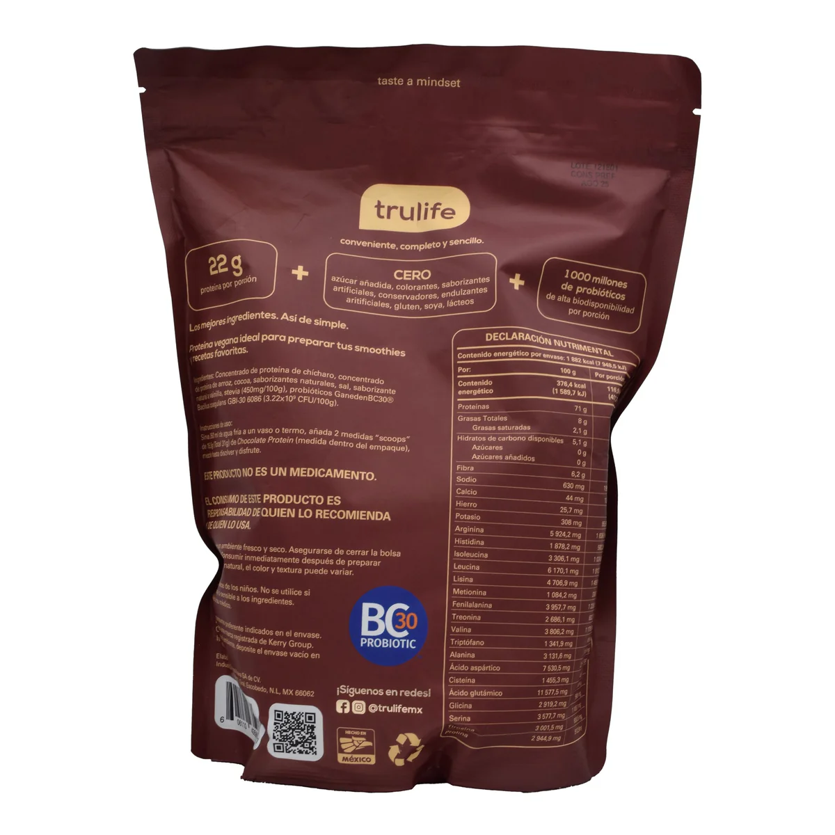 PROTEINA VEGETAL CHOCOLATE 500 G TRULIFE