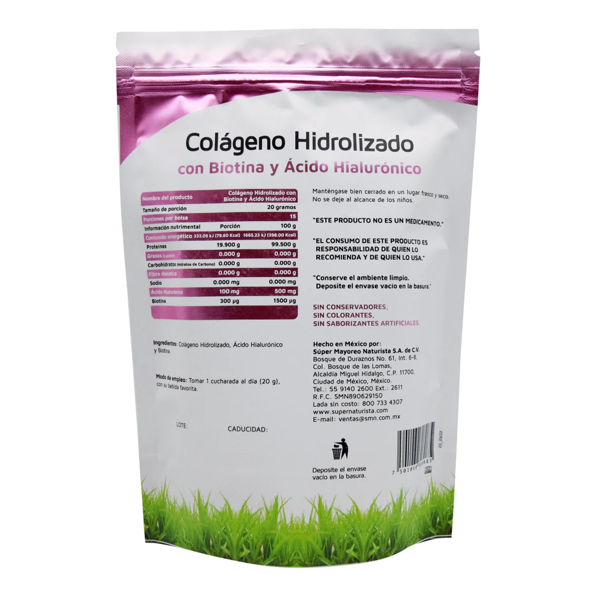 COLAGENO HIDROLIZADO PURO CON BIOTINA Y ACIDO HIALURONICO 300 G