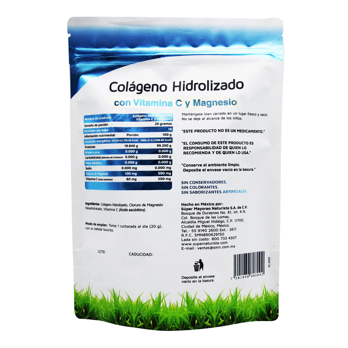 COLAGENO HIDROLIZADO PURO CON VITAMINA C Y MAGNESIO 300 G