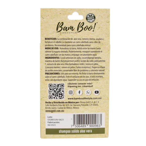 BAMBOOALOE11 Shampoo Solido Aloe Vera 80 G