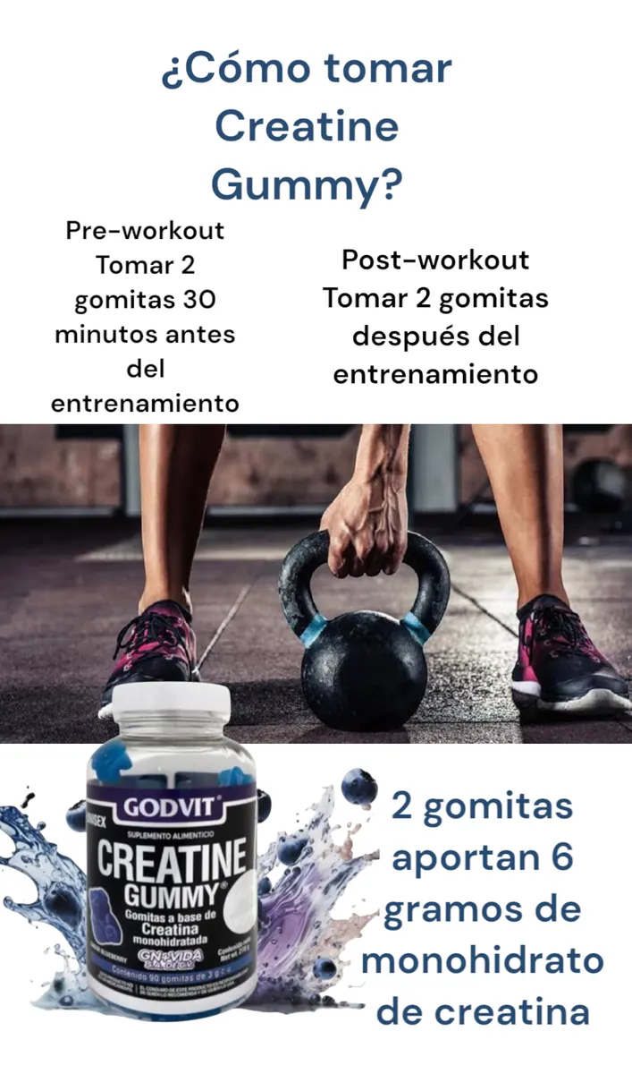 GOMITAS DE CREATINA MONOHIDRATADA CREATINE GUMMY C/90 C/3GR sabor blue berry
