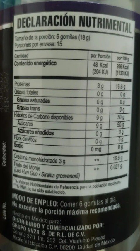 GOMITAS DE CREATINA MONOHIDRATADA CREATINE GUMMY C/90 C/3GR sabor blue berry